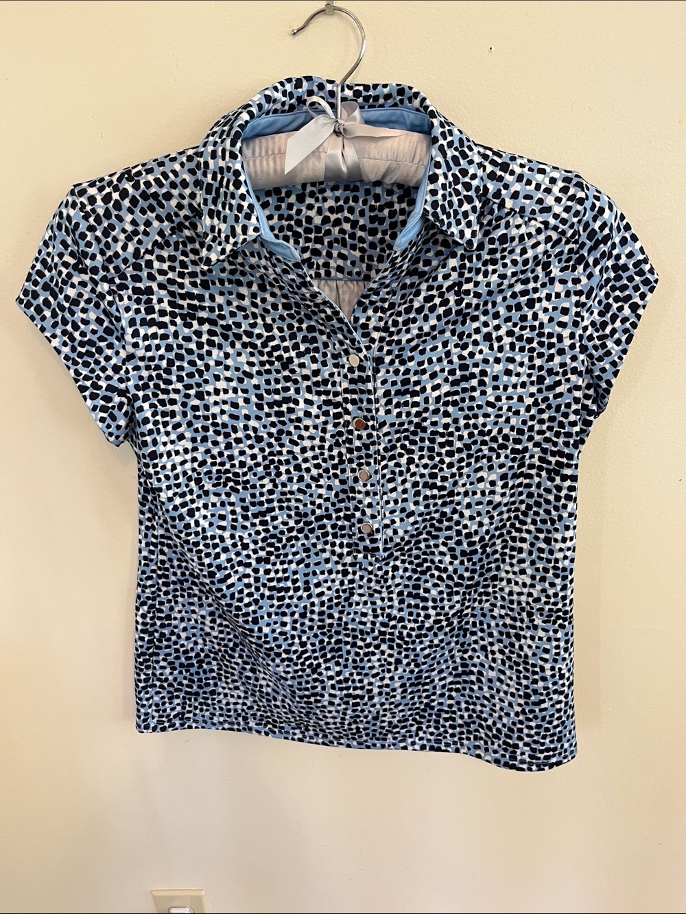 Chico's Blue and Navy Dot-Print Polo Top